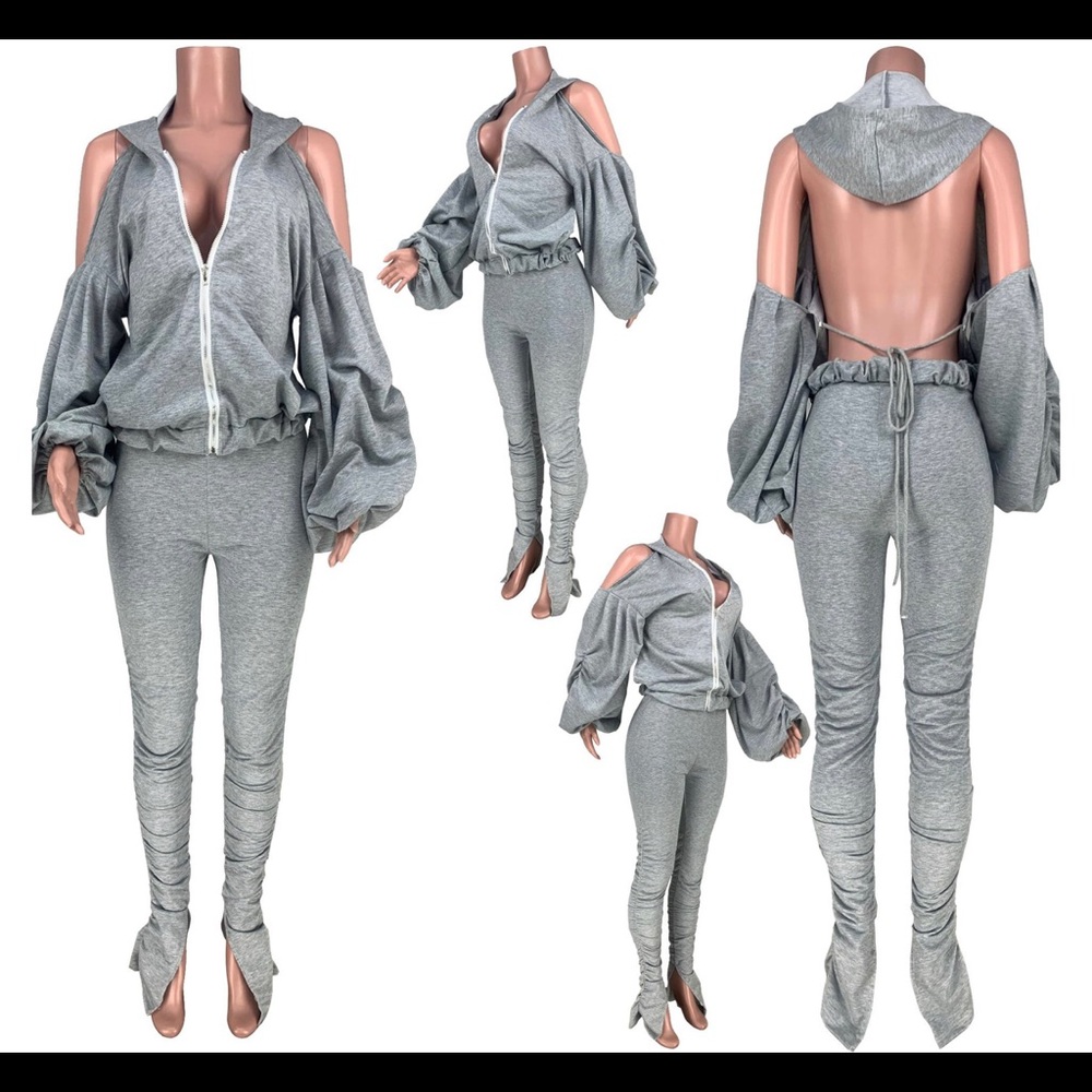 Backless 2 piece stacked leggings sweatsuit